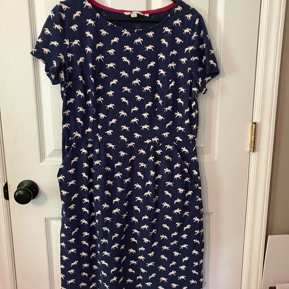 Boden Phoebe Jersey Navy 100% Cotton Casual Dress Equestrian Print Sz 10P - Picture 6 of 9